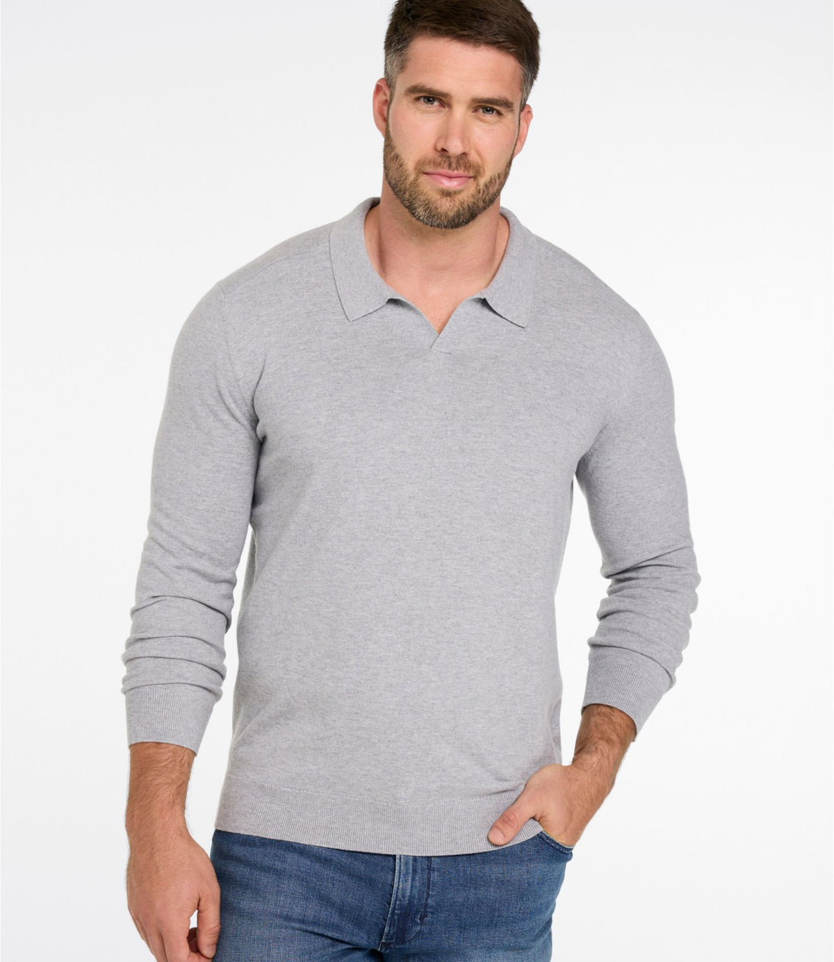 L.L.Bean Men's All Seasons Cotton Blend Sweater, Long-Sleeve Polo Classic Navy Heather