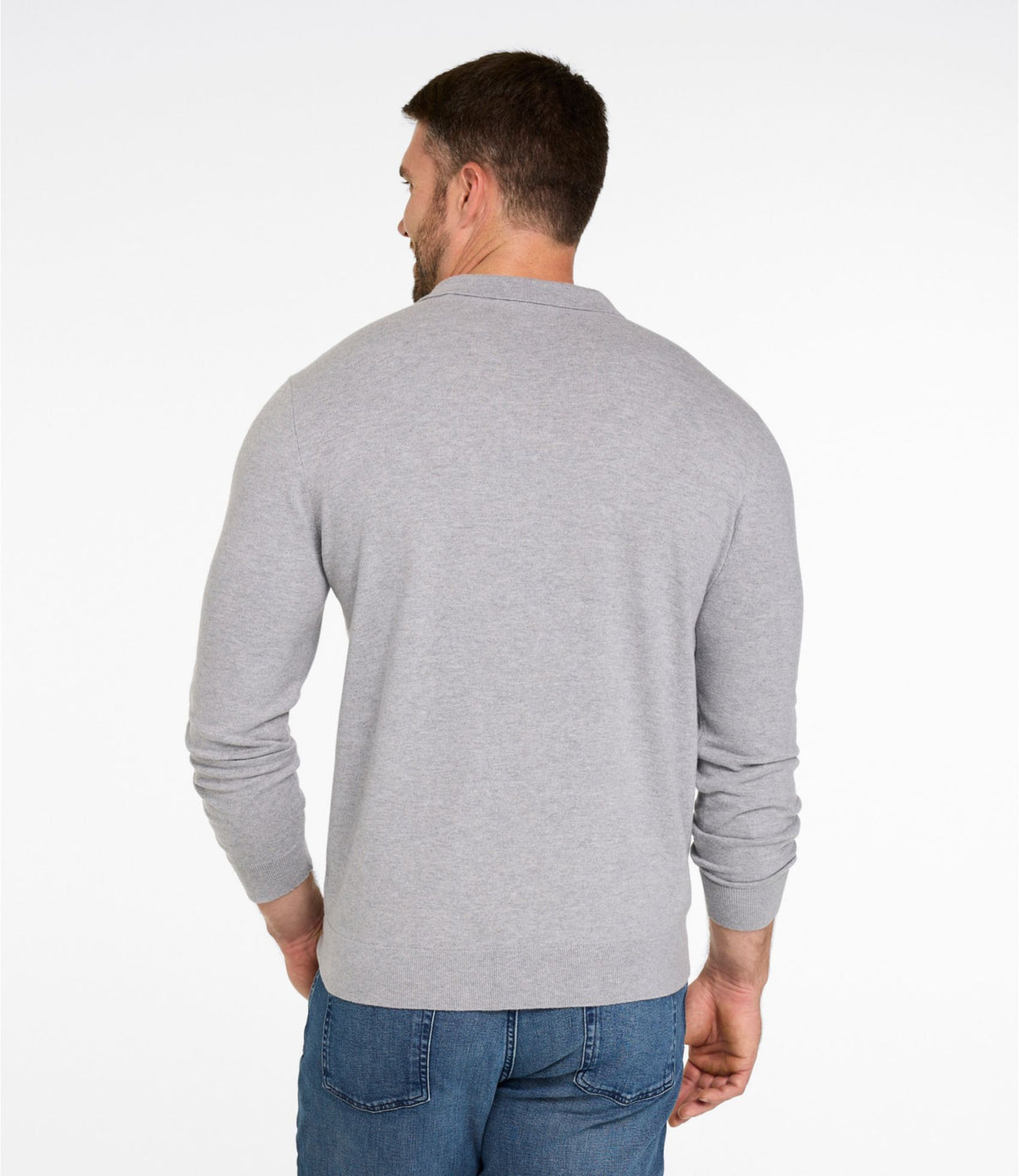 L.L.Bean Men's All Seasons Cotton Blend Sweater, Long-Sleeve Polo Classic Navy Heather