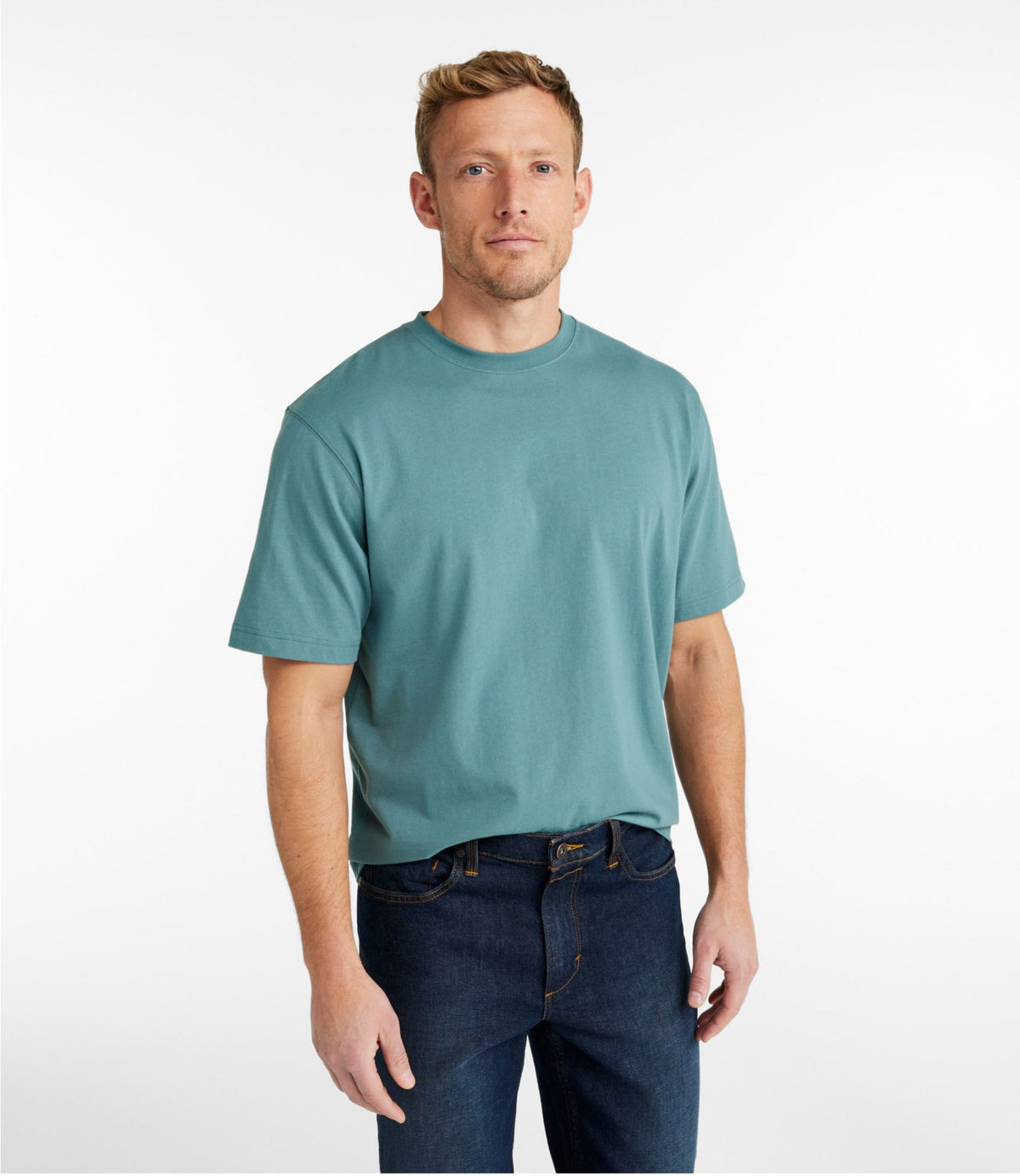 L.L.Bean Men's Carefree Unshrinkable Tee, Traditional Fit Short-Sleeve Soft Spruce