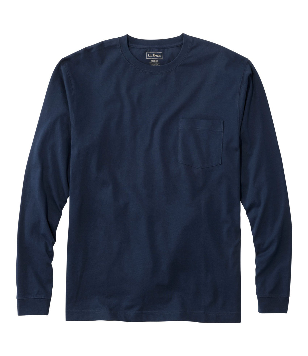 L.L.Bean Men's Carefree Unshrinkable Tee with Pocket, Traditional Fit, Long-Sleeve Navy Blue