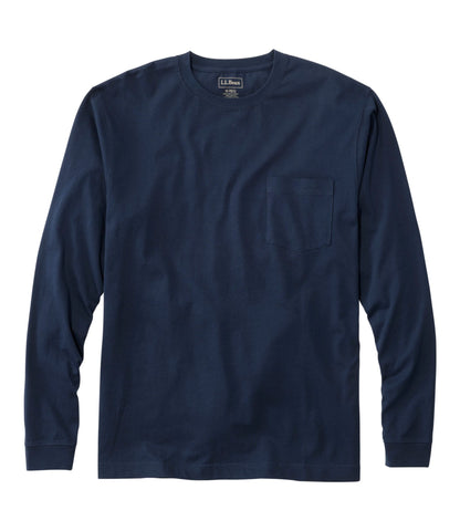 L.L.Bean Men's Carefree Unshrinkable Tee with Pocket, Traditional Fit, Long-Sleeve Navy Blue