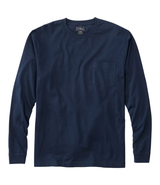 L.L.Bean Men's Carefree Unshrinkable Tee with Pocket, Traditional Fit, Long-Sleeve Navy Blue