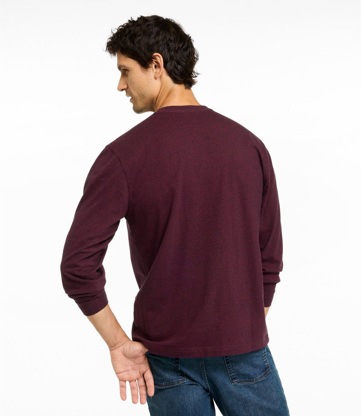 L.L.Bean Men's Carefree Unshrinkable Tee with Pocket, Traditional Fit, Long-Sleeve Navy Blue