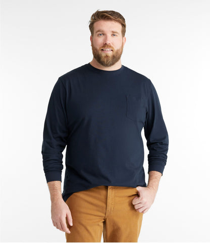 L.L.Bean Men's Carefree Unshrinkable Tee with Pocket, Traditional Fit, Long-Sleeve Navy Blue
