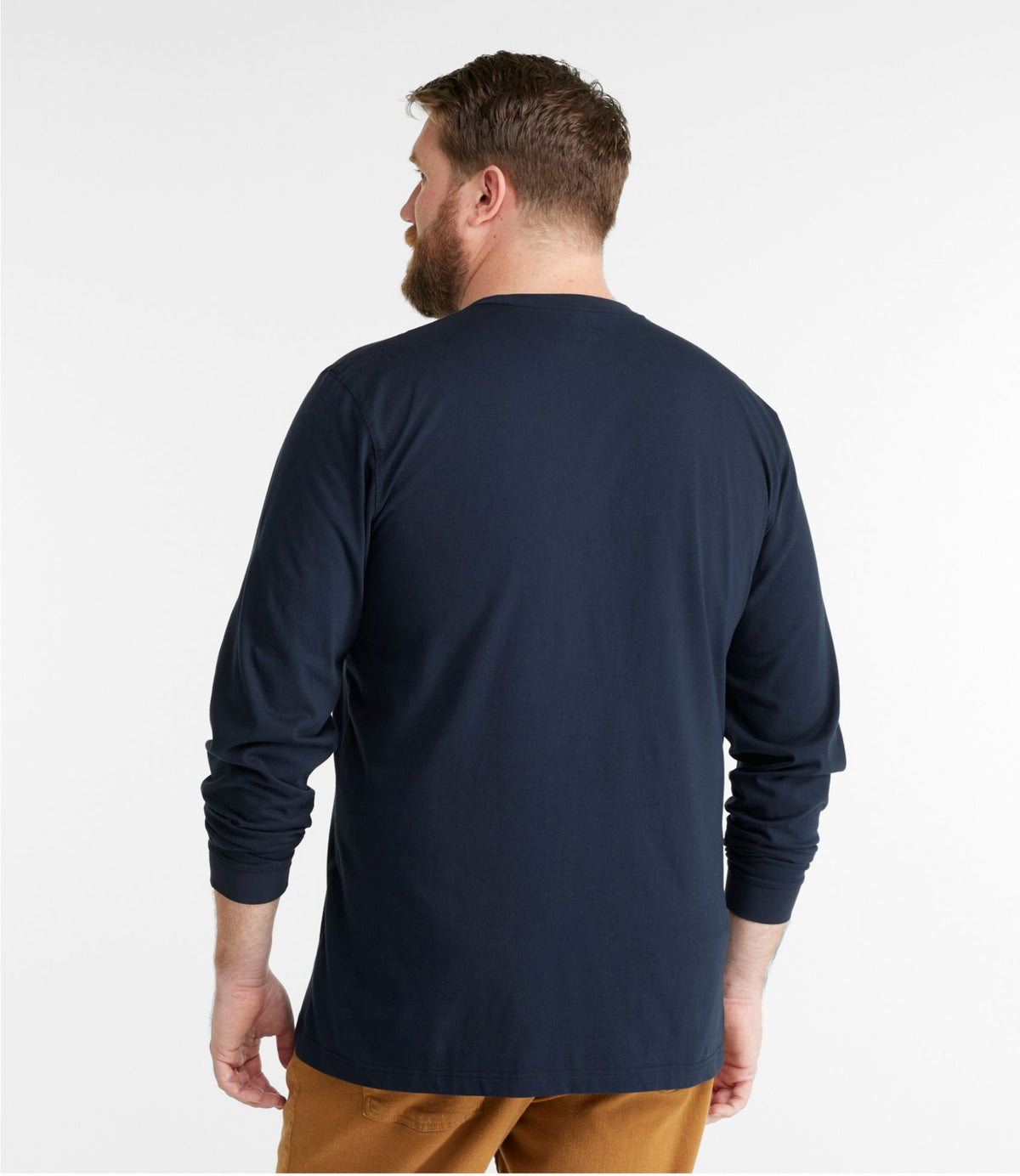 L.L.Bean Men's Carefree Unshrinkable Tee with Pocket, Traditional Fit, Long-Sleeve Navy Blue
