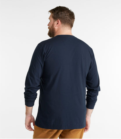 L.L.Bean Men's Carefree Unshrinkable Tee with Pocket, Traditional Fit, Long-Sleeve Navy Blue