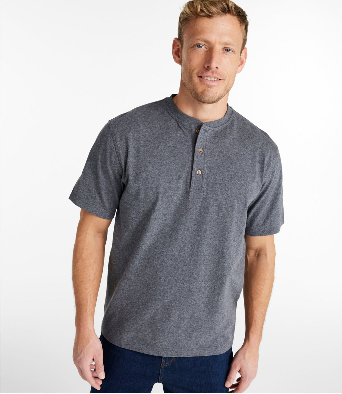 L.L.Bean Men's Carefree Unshrinkable Tee, Traditional Fit, Henley Charcoal Heather