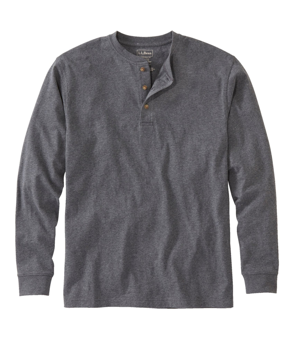 L.L.Bean Men's Carefree Unshrinkable Tee, Traditional Fit, Long-Sleeve Henley Charcoal Heather