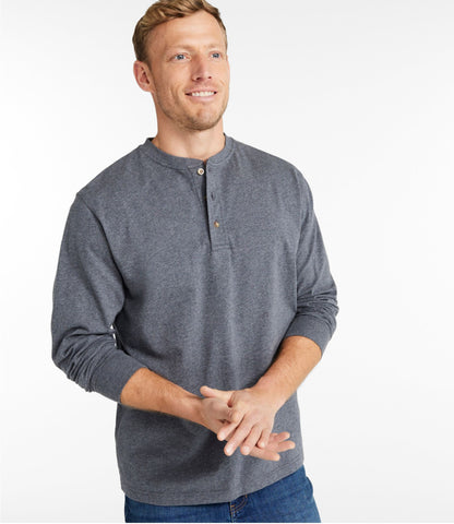 L.L.Bean Men's Carefree Unshrinkable Tee, Traditional Fit, Long-Sleeve Henley Charcoal Heather