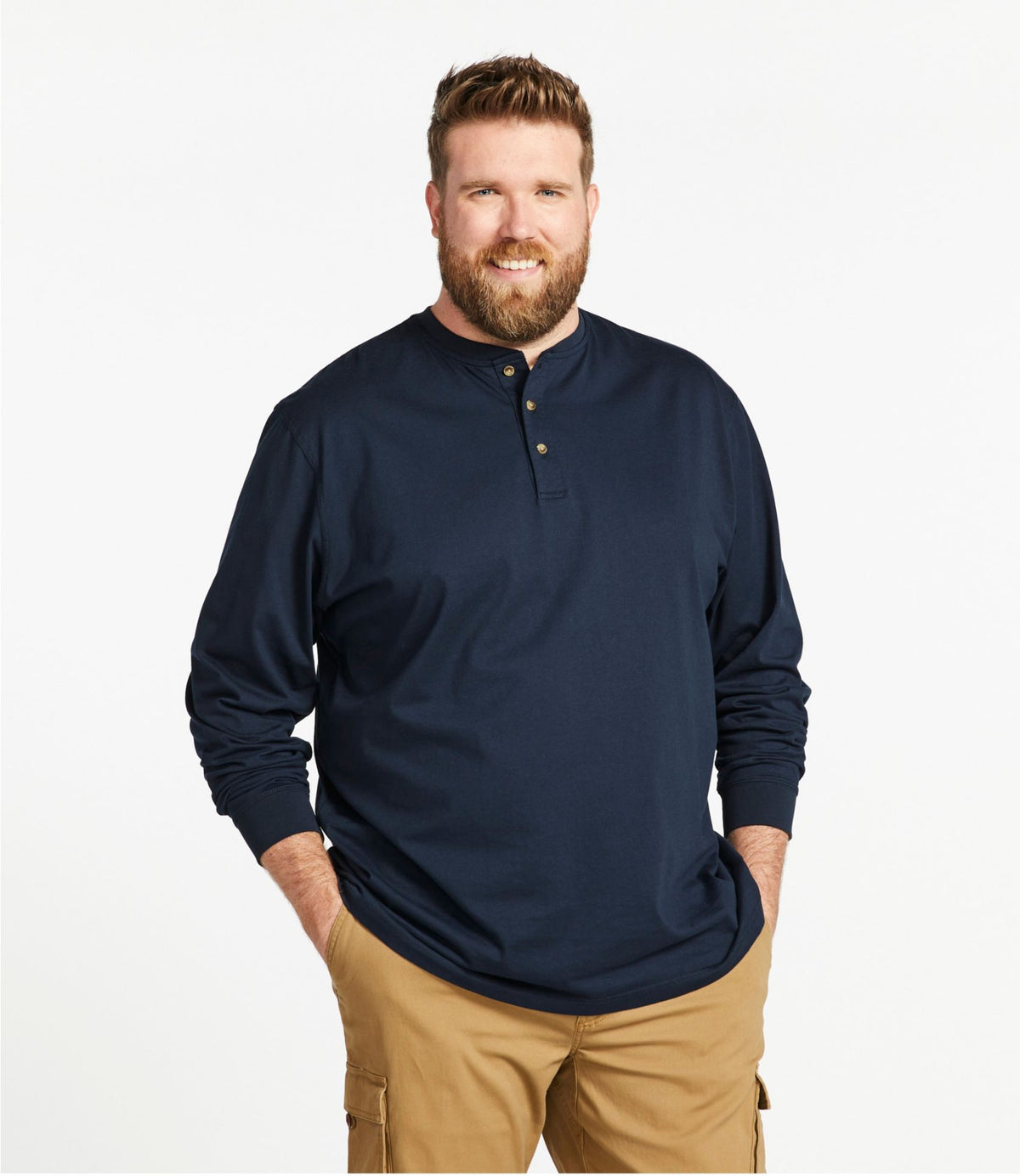 L.L.Bean Men's Carefree Unshrinkable Tee, Traditional Fit, Long-Sleeve Henley Charcoal Heather