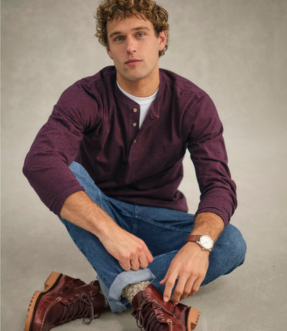 L.L.Bean Men's Carefree Unshrinkable Tee, Traditional Fit, Long-Sleeve Henley Charcoal Heather