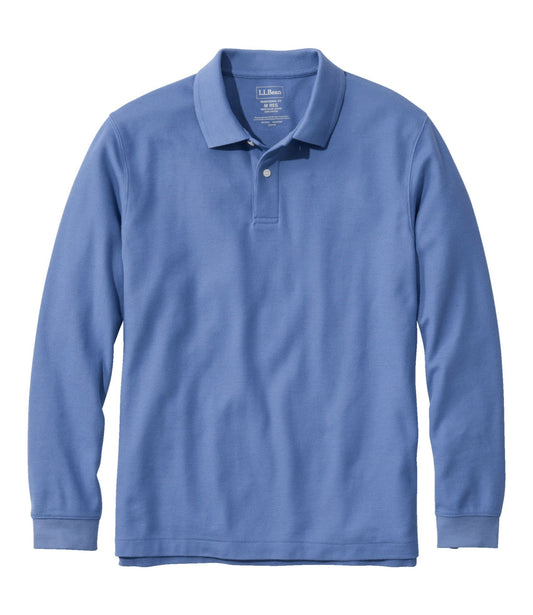 L.L.Bean Men's Premium Double L® Polo, Long-Sleeve Without Pocket Atlantic Blue