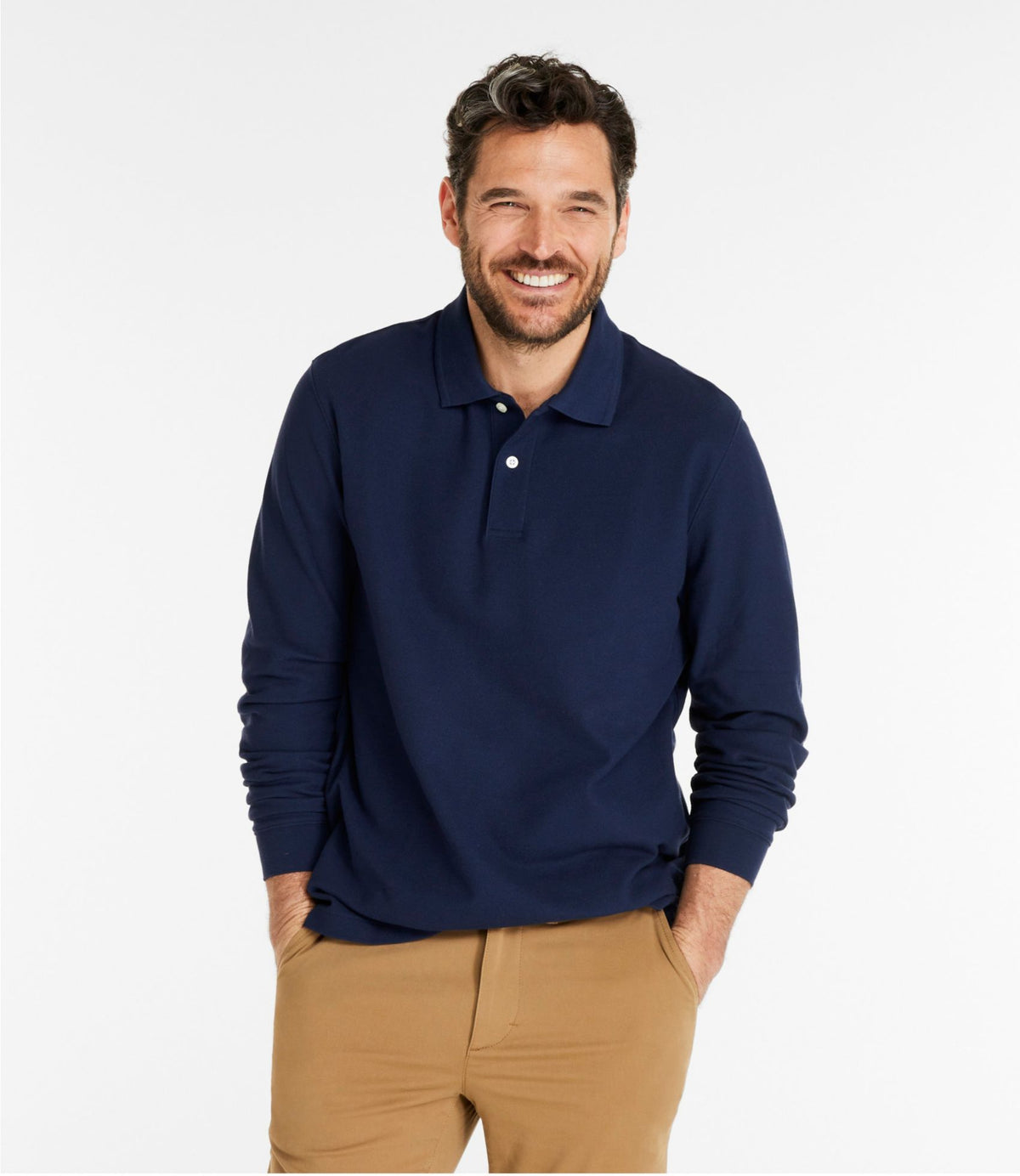 L.L.Bean Men's Premium Double L® Polo, Long-Sleeve Without Pocket Atlantic Blue