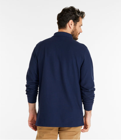 L.L.Bean Men's Premium Double L® Polo, Long-Sleeve Without Pocket Atlantic Blue