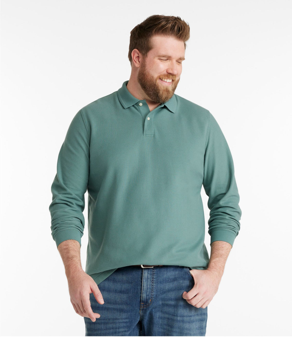 L.L.Bean Men's Premium Double L® Polo, Long-Sleeve Without Pocket Atlantic Blue