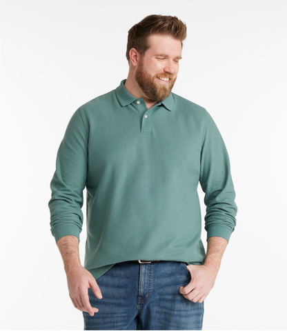 L.L.Bean Men's Premium Double L® Polo, Long-Sleeve Without Pocket Atlantic Blue