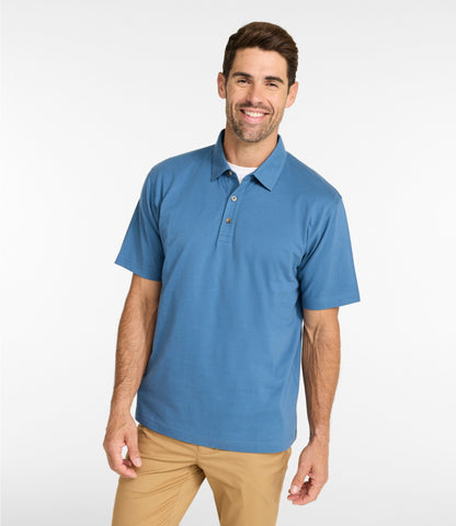 L.L.Bean Men's Carefree Unshrinkable Polo, Short-Sleeve, Without Pocket Delta Blue