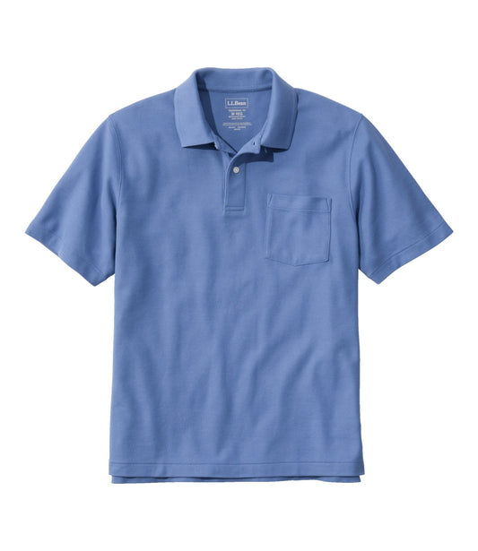 L.L.Bean Men's Premium Double L® Polo, Hemmed Short-Sleeve with Pocket Atlantic Blue