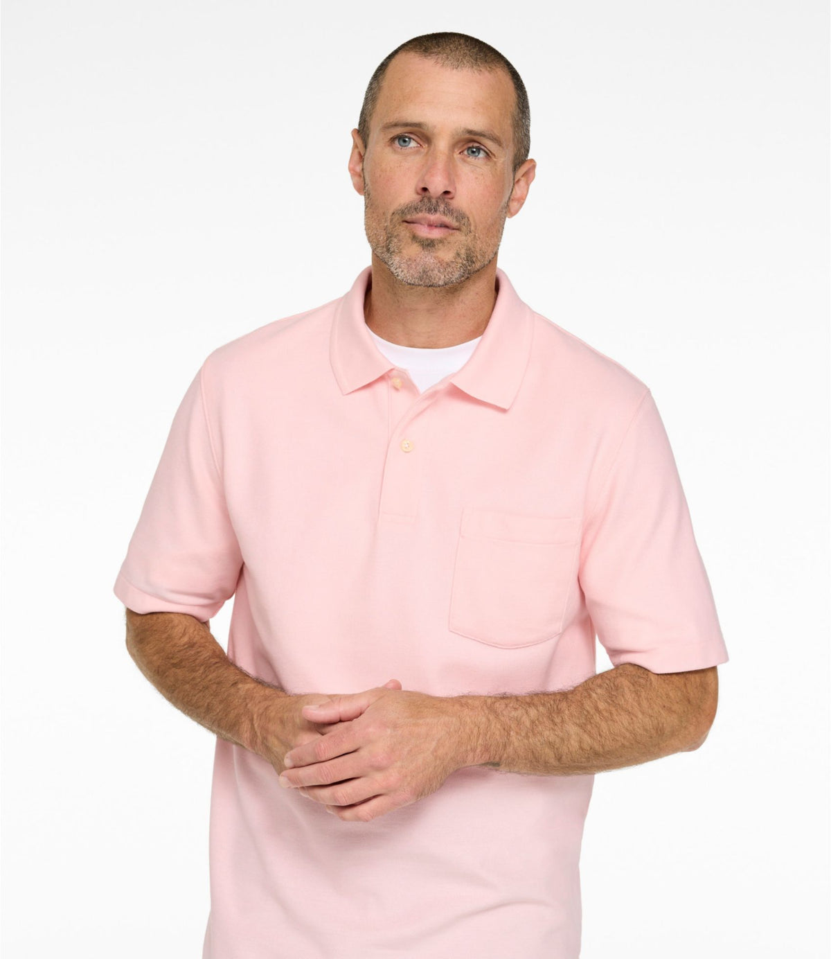 L.L.Bean Men's Premium Double L® Polo, Hemmed Short-Sleeve with Pocket Atlantic Blue