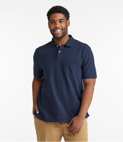 L.L.Bean Men's Premium Double L® Polo, Hemmed Short-Sleeve with Pocket Atlantic Blue