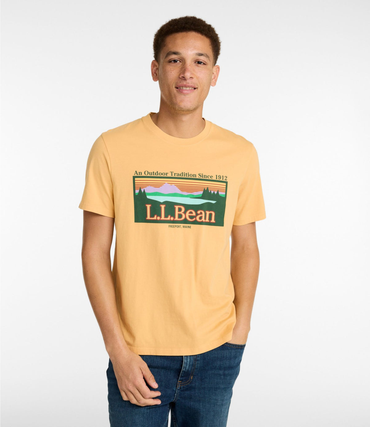 L.L.Bean Men's Sunwashed Tee, Short-Sleeve, Graphic Classic Navy Logo