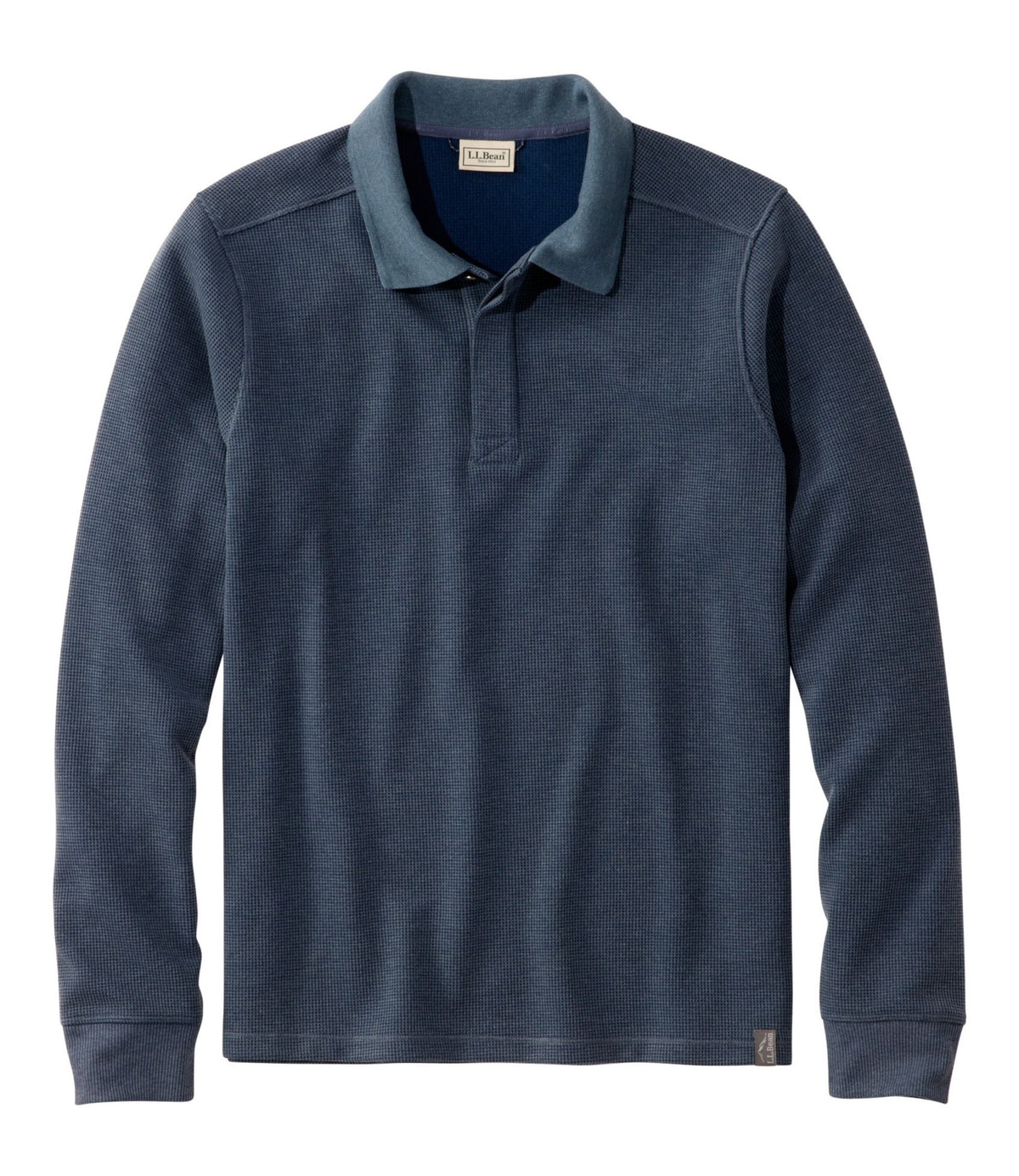 L.L.Bean Men's Mountainside Micro Waffle Polo, Long-Sleeve Carbon Navy