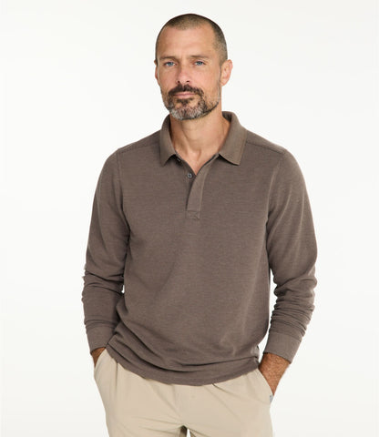 L.L.Bean Men's Mountainside Micro Waffle Polo, Long-Sleeve Carbon Navy