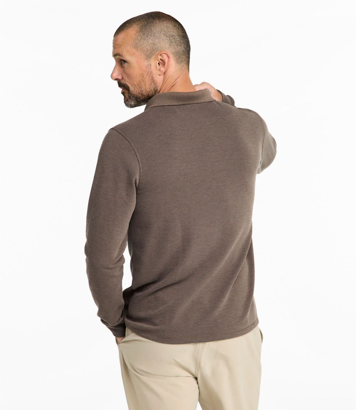 L.L.Bean Men's Mountainside Micro Waffle Polo, Long-Sleeve Carbon Navy