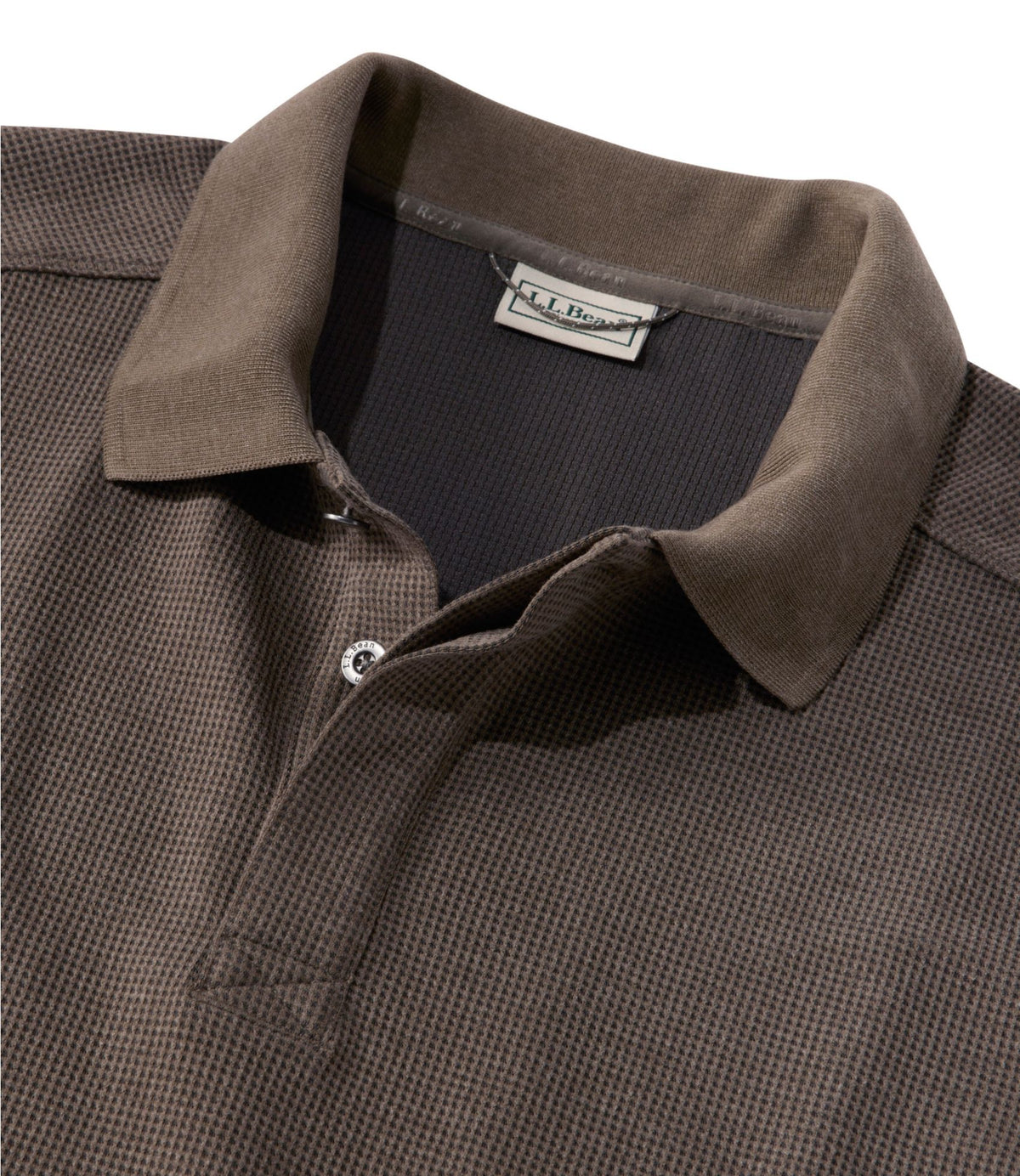L.L.Bean Men's Mountainside Micro Waffle Polo, Long-Sleeve Carbon Navy