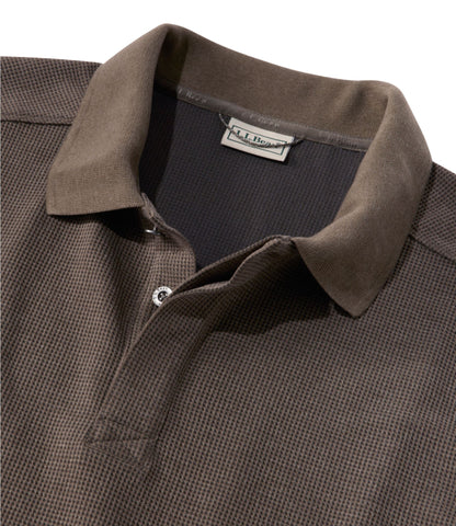 L.L.Bean Men's Mountainside Micro Waffle Polo, Long-Sleeve Carbon Navy