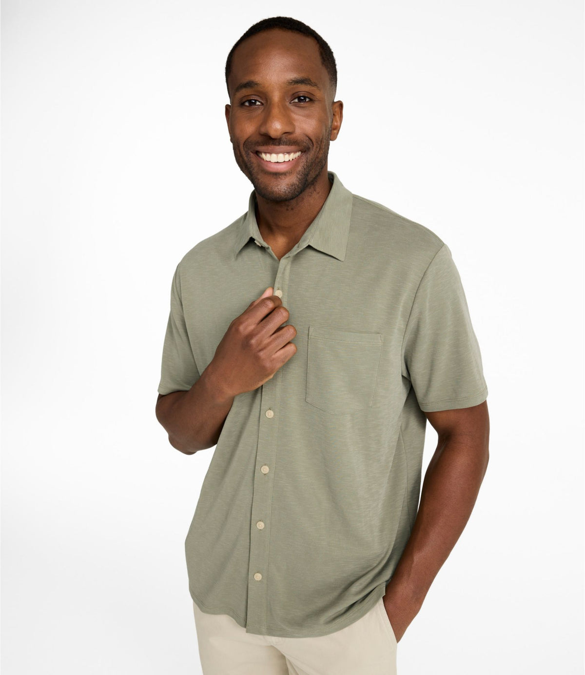 L.L.Bean Men's Sunwashed Ultrasoft Button-Front Shirt, Short-Sleeve Deep Lake