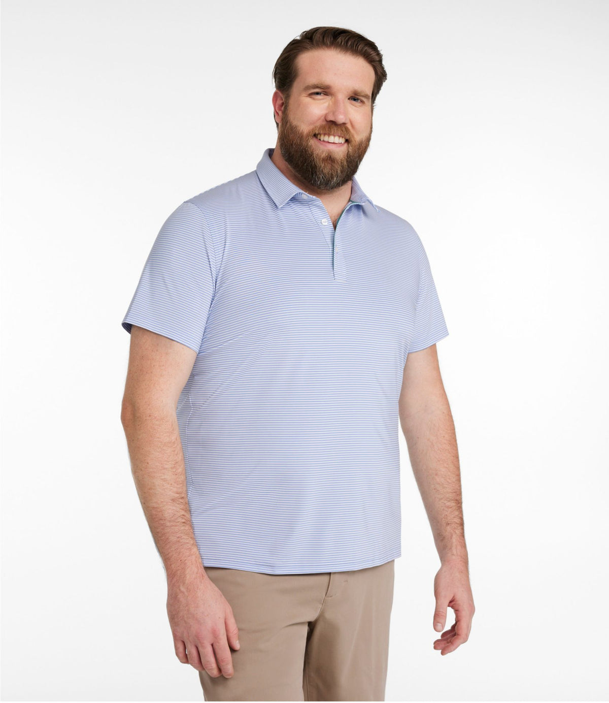 L.L.Bean Men's Comfort Stretch Performance® Party Polo, Slightly Fitted, Short-Sleeve, Stripe Clear Water