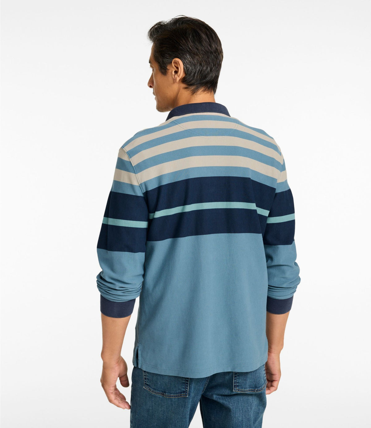 L.L.Bean Men's Casco Bay Rugged Polo, Long-Sleeve, Stripe Deepest Green Stripe