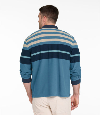 L.L.Bean Men's Casco Bay Rugged Polo, Long-Sleeve, Stripe Deepest Green Stripe