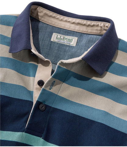L.L.Bean Men's Casco Bay Rugged Polo, Long-Sleeve, Stripe Deepest Green Stripe