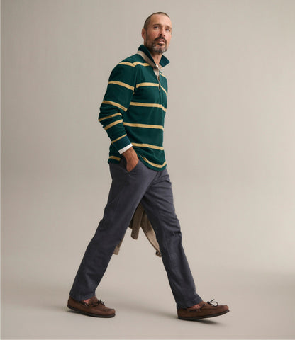 L.L.Bean Men's Casco Bay Rugged Polo, Long-Sleeve, Stripe Deepest Green Stripe
