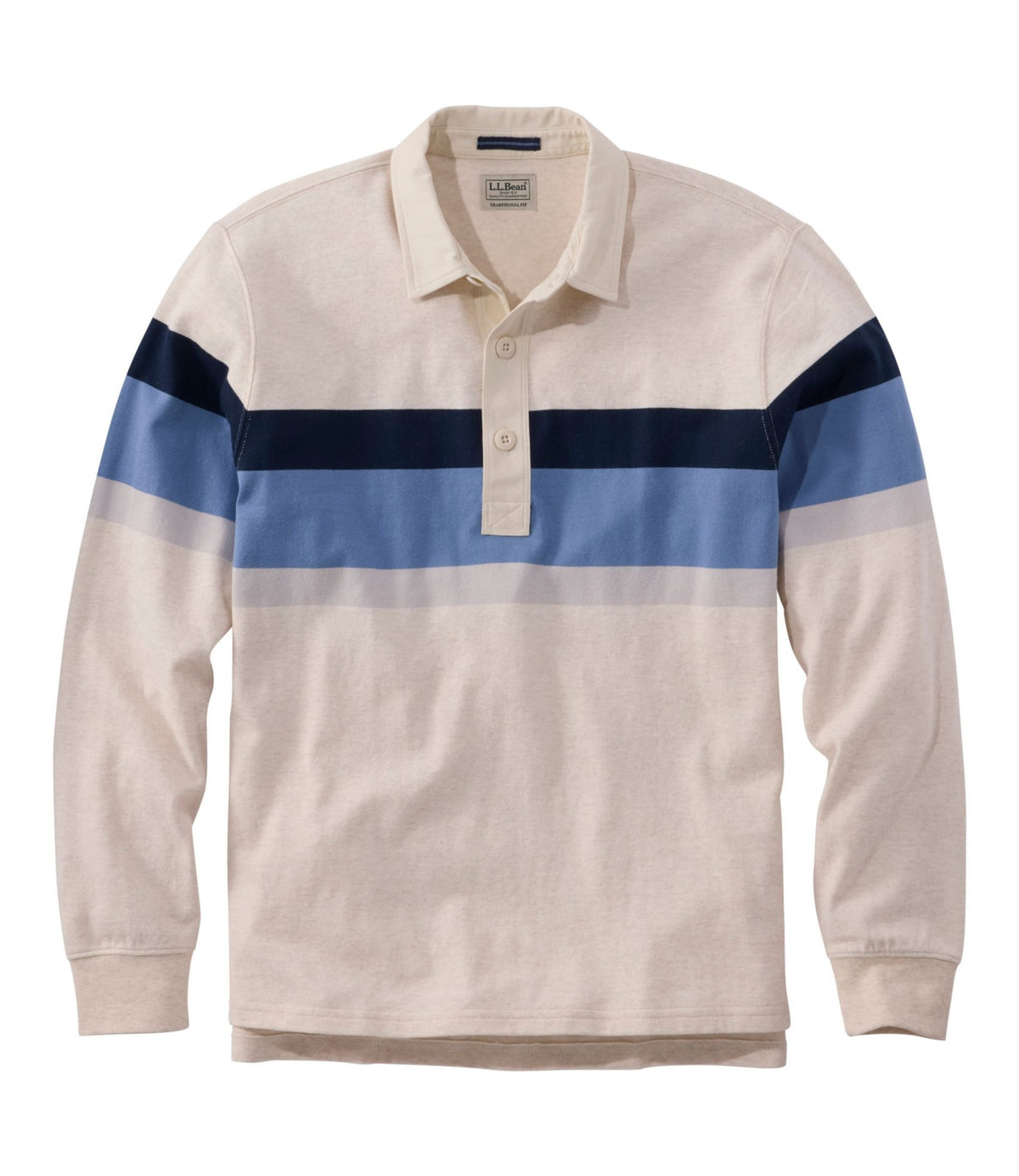 L.L.Bean Men's Bean's Vintage Soft Rugby, Chest Stripe Oatmeal Heather