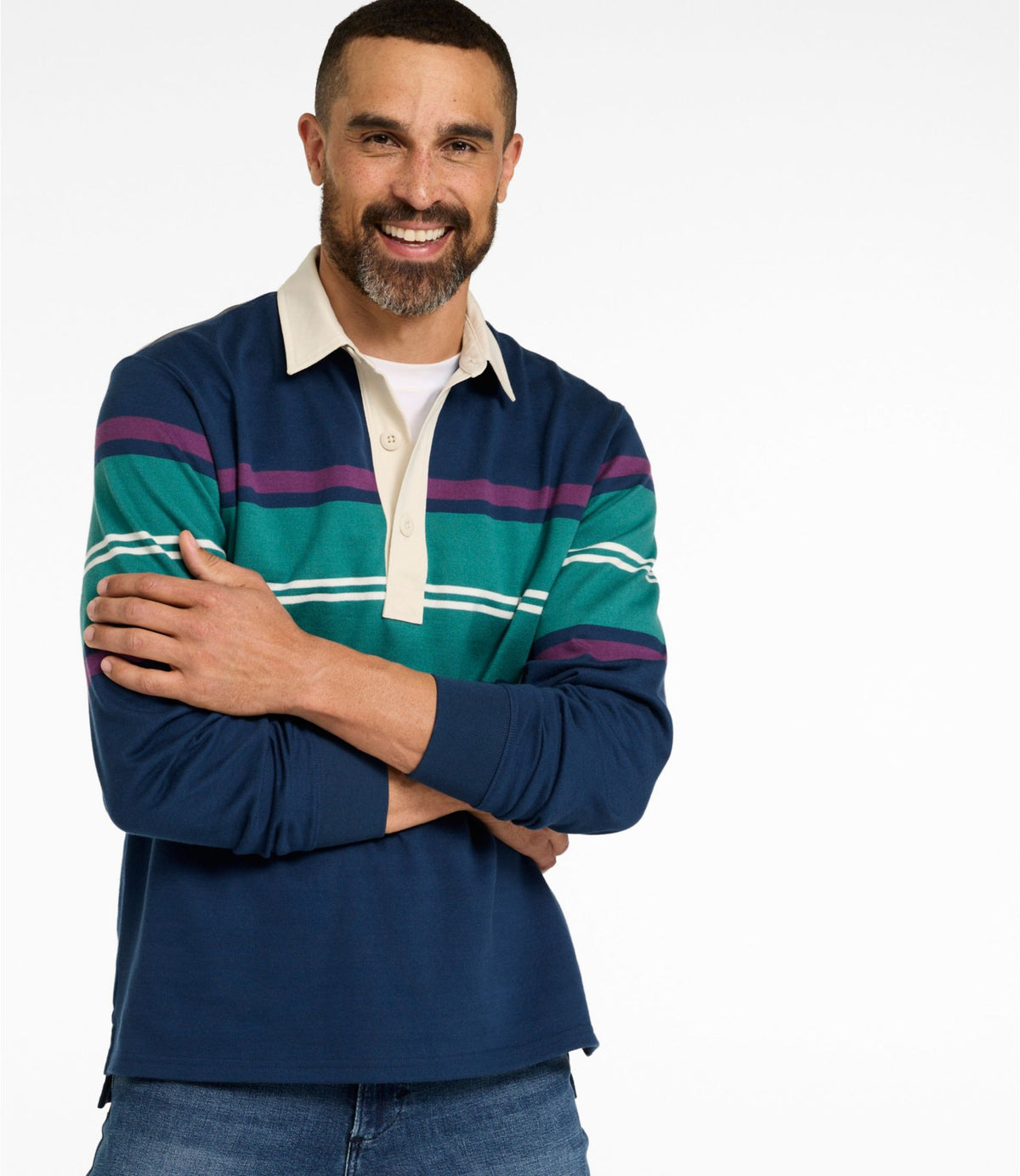 L.L.Bean Men's Bean's Vintage Soft Rugby, Chest Stripe Oatmeal Heather