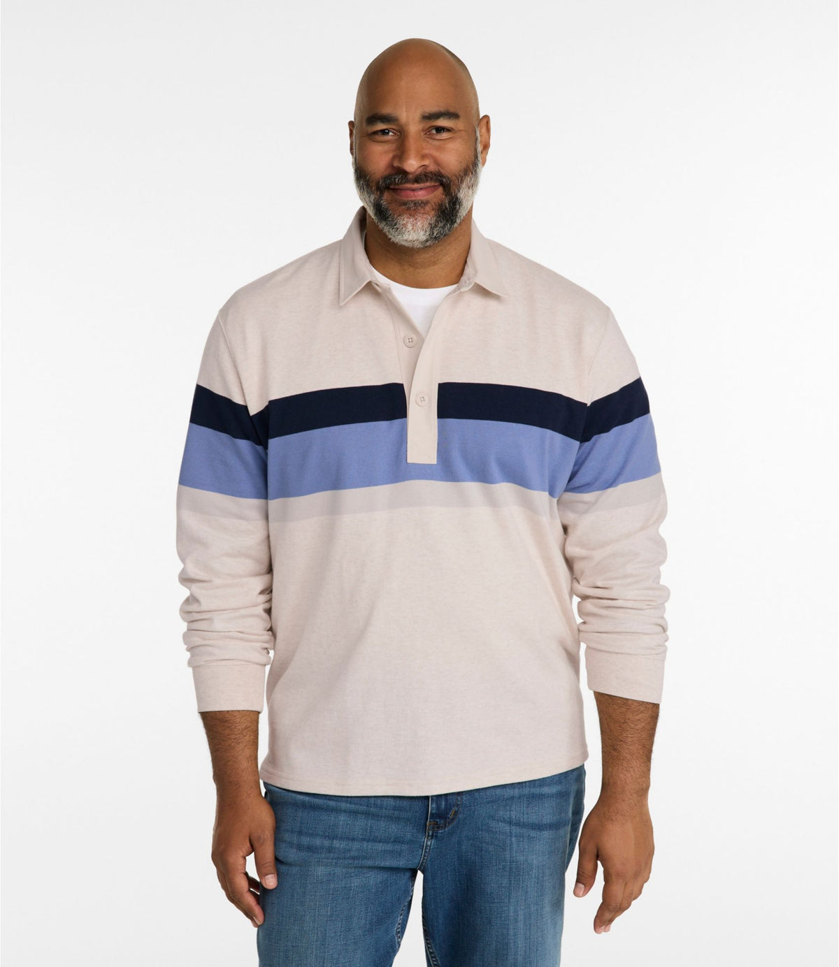 L.L.Bean Men's Bean's Vintage Soft Rugby, Chest Stripe Oatmeal Heather