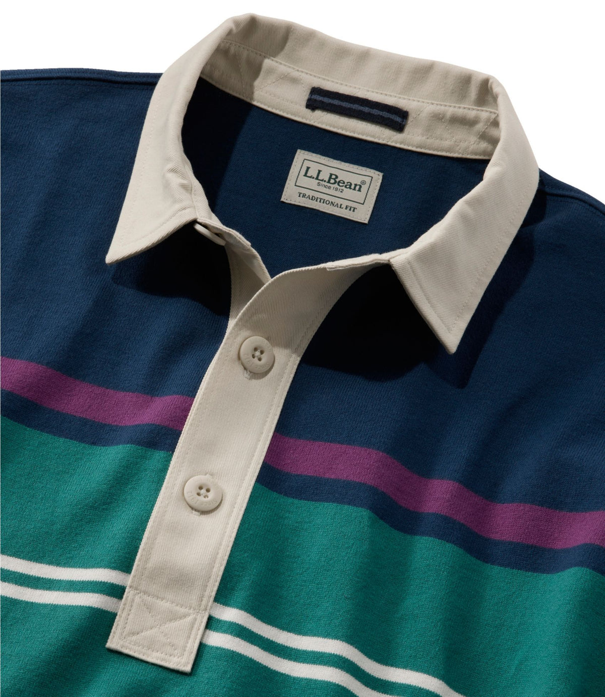 L.L.Bean Men's Bean's Vintage Soft Rugby, Chest Stripe Oatmeal Heather