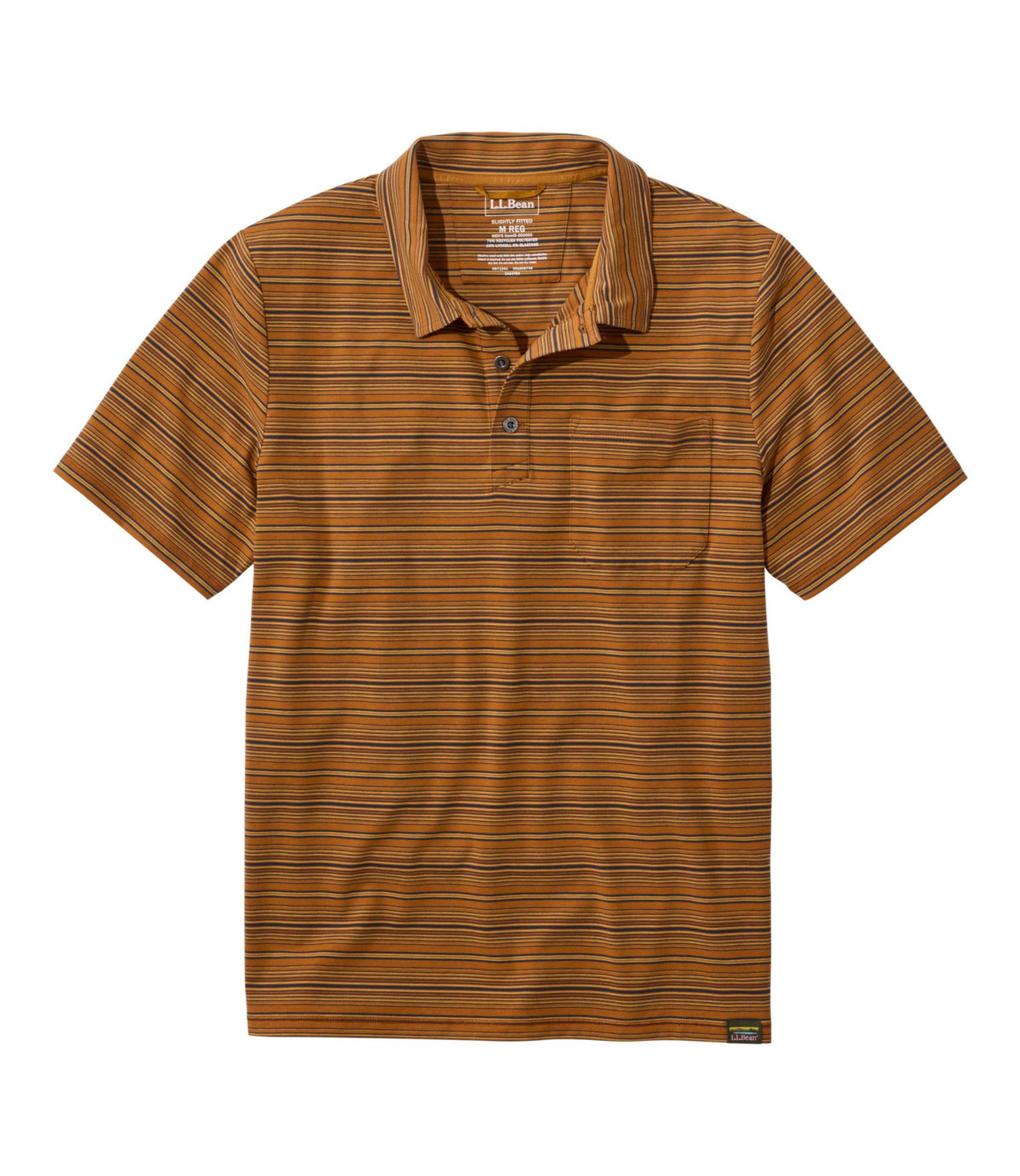 L.L.Bean Men's Everyday SunSmart® Polo 2.0, Short-Sleeve Stripe Dark Bronze Stripe