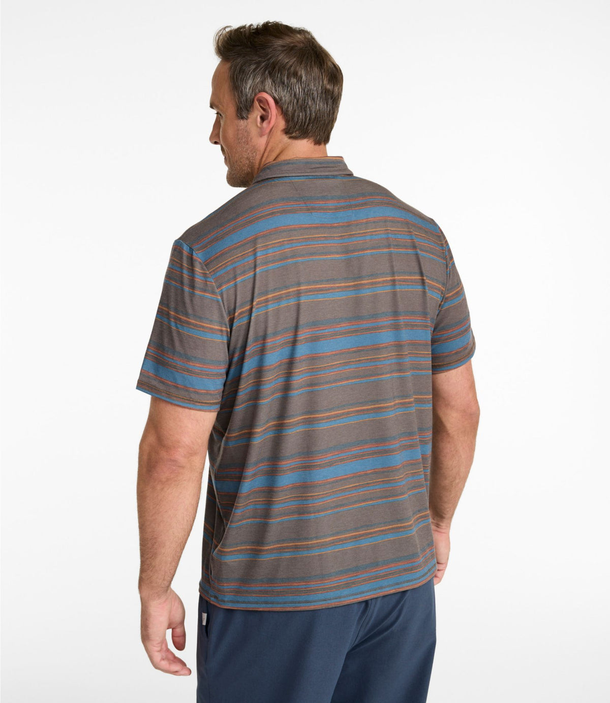 L.L.Bean Men's Everyday SunSmart® Polo 2.0, Short-Sleeve Stripe Dark Bronze Stripe