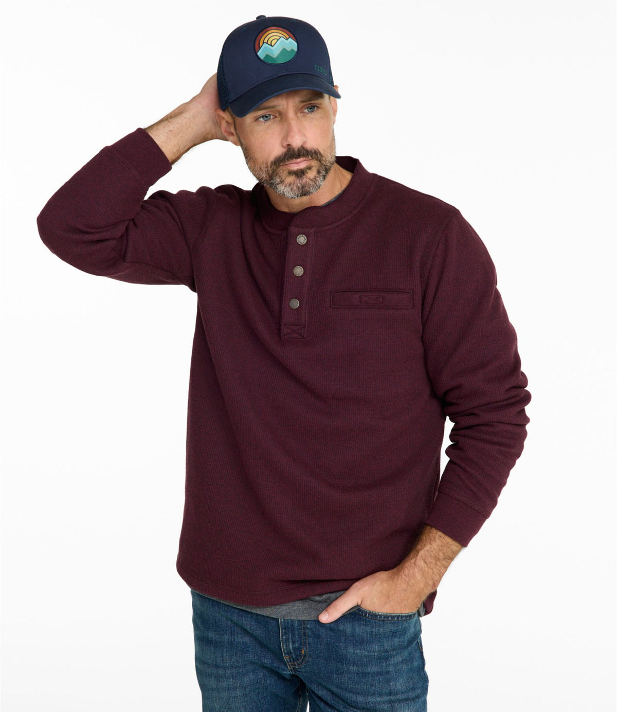 L.L.Bean Men's Katahdin Iron Works® Bonded Waffle Fleece Henley Charcoal Heather