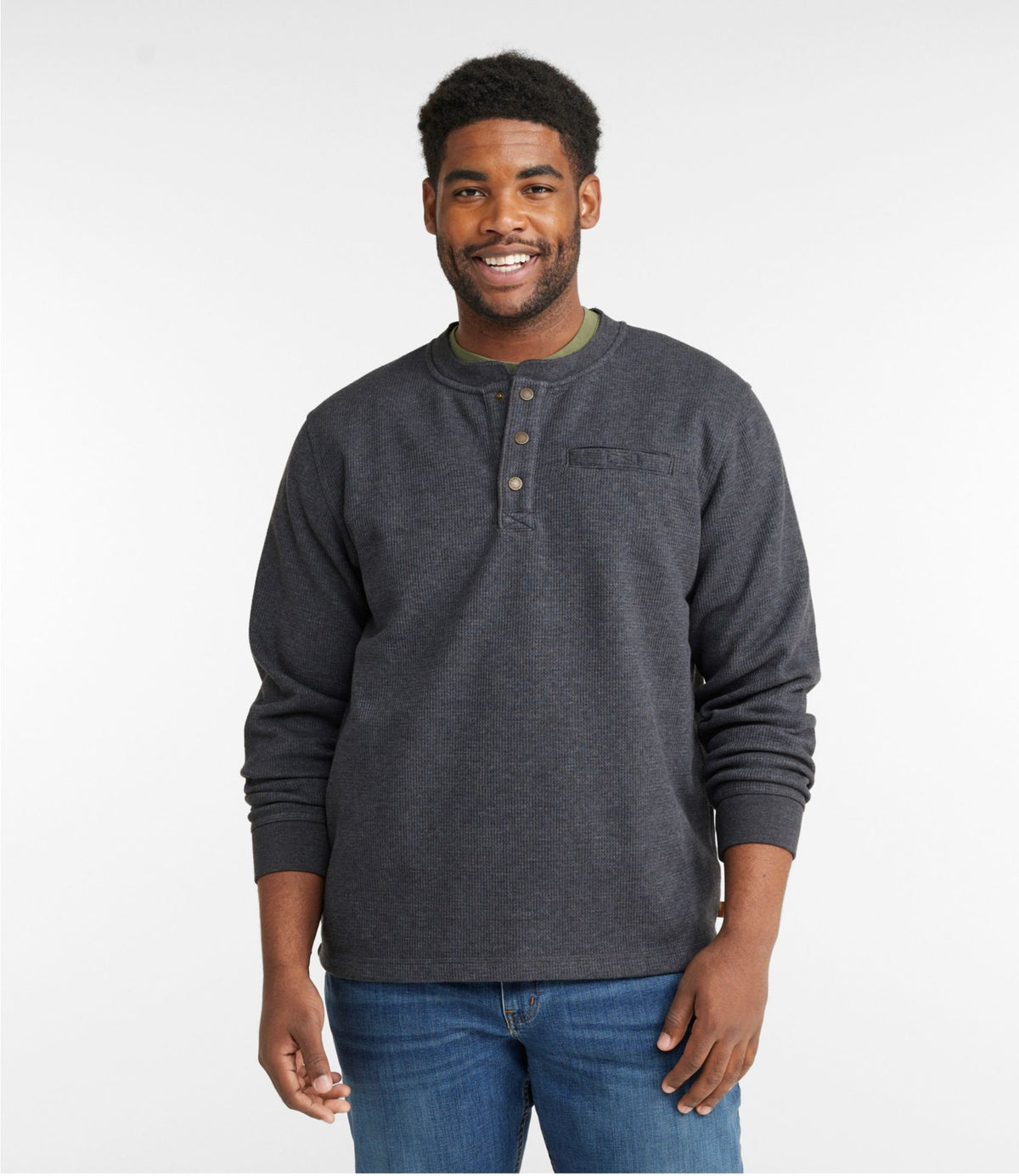 L.L.Bean Men's Katahdin Iron Works® Bonded Waffle Fleece Henley Charcoal Heather