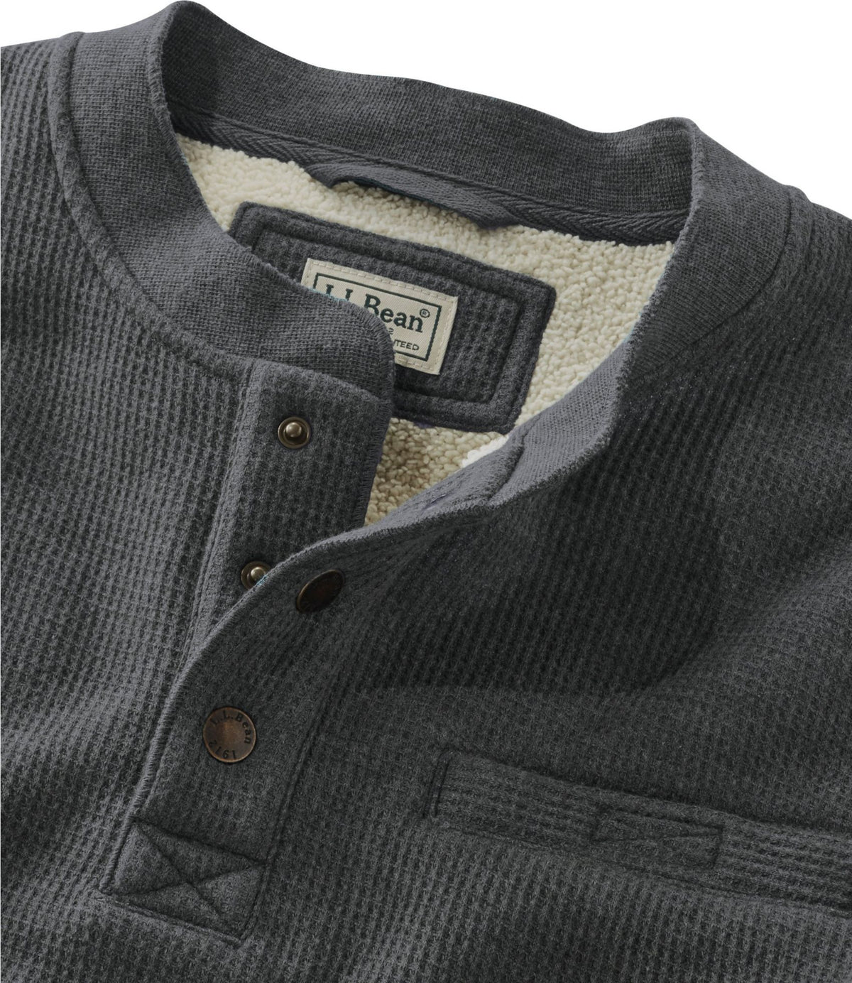 L.L.Bean Men's Katahdin Iron Works® Bonded Waffle Fleece Henley Charcoal Heather