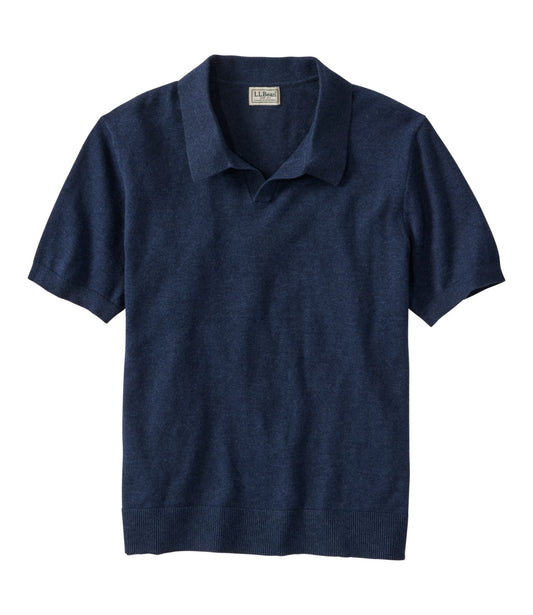 L.L.Bean Men's All Seasons Cotton Blend Sweater, Short-Sleeve Polo Classic Navy Heather