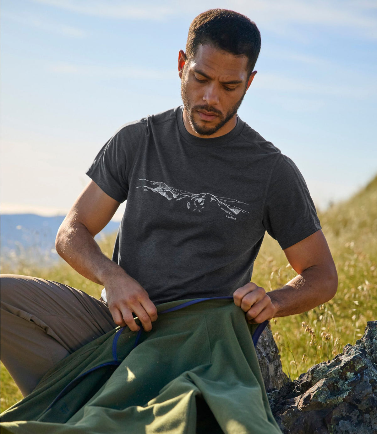 L.L.Bean Men's Everyday SunSmart® Tee, Short-Sleeve, Logo Dark Charcoal/Peakscape