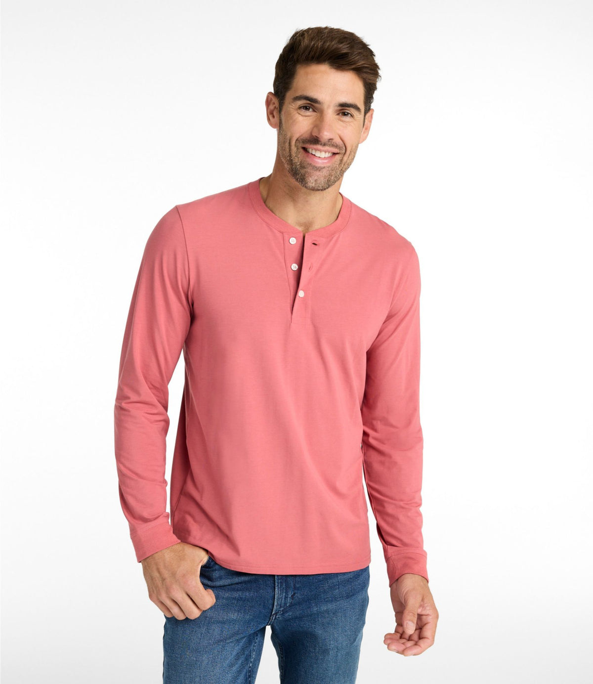 L.L.Bean Men's Comfort Stretch Performance® Pima Tee, Long-Sleeve Henley Barley Heather