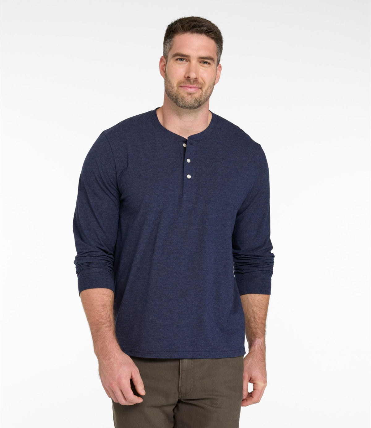 L.L.Bean Men's Comfort Stretch Performance® Pima Tee, Long-Sleeve Henley Barley Heather
