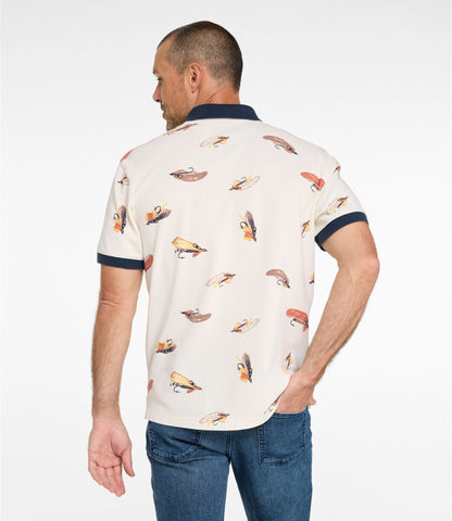 L.L.Bean Men's Casco Bay Rugged Polo, Short-Sleeve, Print Bone Tied Flies